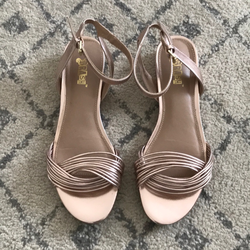 Rose gold sandals.